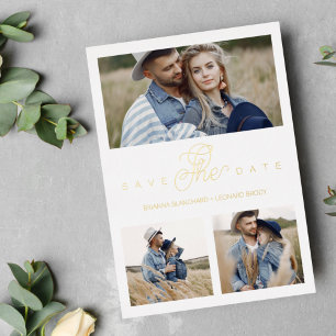 Invitation En Aluminium 3 Photos Couple in Love Simple Élégant Script