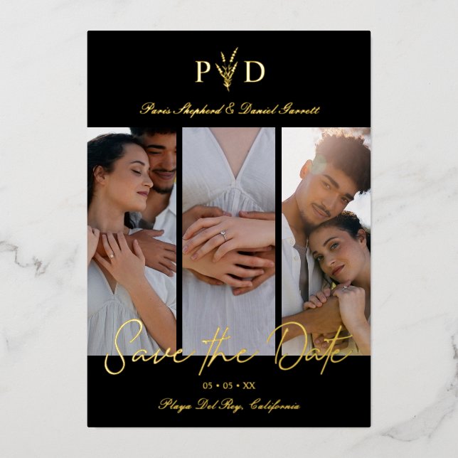 Invitation En Aluminium 3 Photos Mariages de luxe Collage Branches simples (Recto)