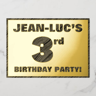 Invitation En Aluminium 3e fête d'anniversaire — Gras, Faux Wood Grain Tex