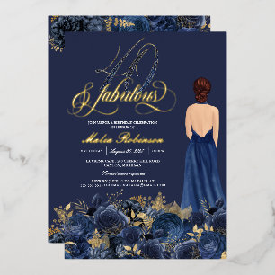 Invitation En Aluminium 40 ans et Fabuleux Elégant Bleu & Or Anniversaire 
