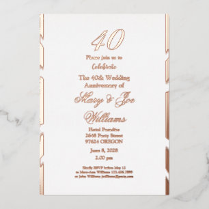 Invitation En Aluminium 40 ans Jubilé Anniversaire 40e Mariage