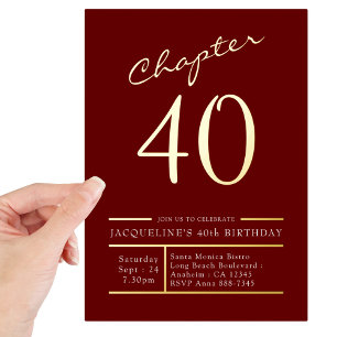 Invitation En Aluminium 40 Rouge 40e Anniversaire Gold