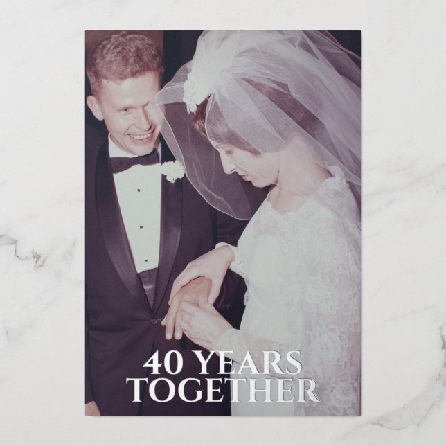 Invitation En Aluminium 40e Anniversaire de Mariage Argent & Photo (Recto)