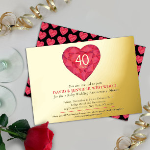 Invitation En Aluminium 40e anniversaire de mariage rubis aquarelle cœur