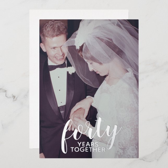 Invitation En Aluminium 40e anniversaire du Mariage argent et photo (Recto/Verso)