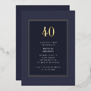 Invitation En Aluminium 40e anniversaire minimal élégant cadre d'or foncé