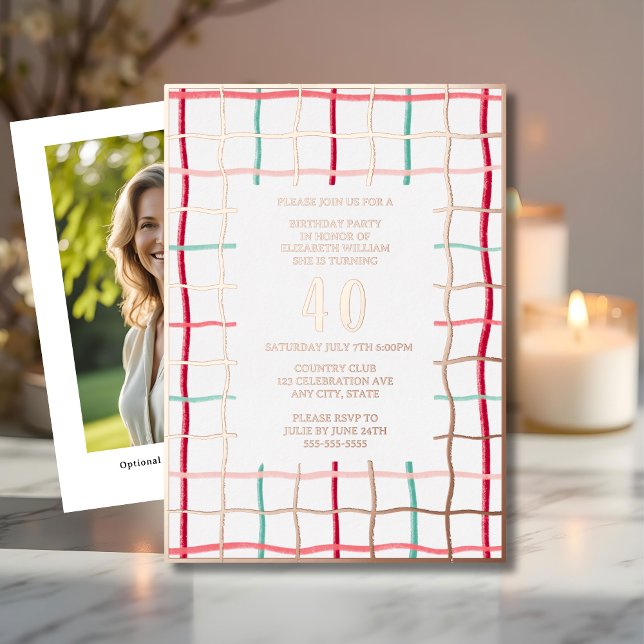 Invitation En Aluminium 40e anniversaire Modèle de la fête Lignes tracées  (Créateur téléchargé)