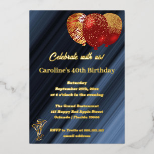 Invitation En Aluminium 40e anniversaire Parties scintillant Ballons rouge