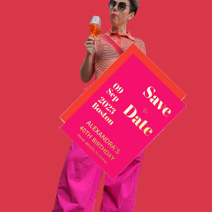 Invitation En Aluminium 40E Anniversaire Rose Orange Or Enregistrer La Dat