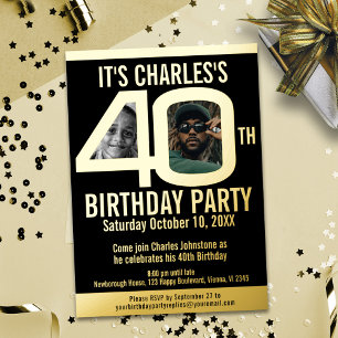 Invitation En Aluminium 40e fête d'anniversaire 2 photo simple feuille d'o