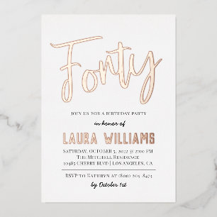 Invitation En Aluminium 40ème Script Word Anniversaire