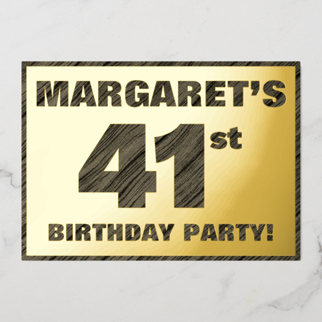 Invitation En Aluminium 41e fête d'anniversaire — Gras, Faux Wood Grain Te (Recto)