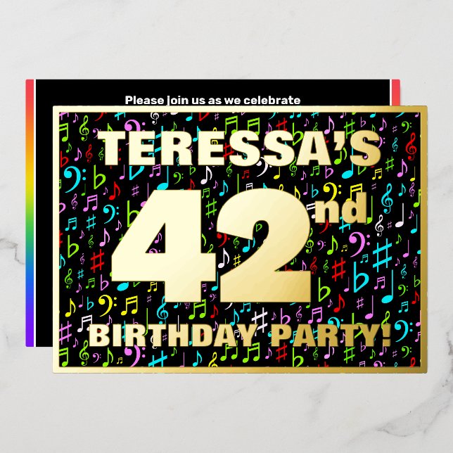 Invitation En Aluminium 42e fête d'anniversaire — Symboles de musique amus (Recto/Verso)