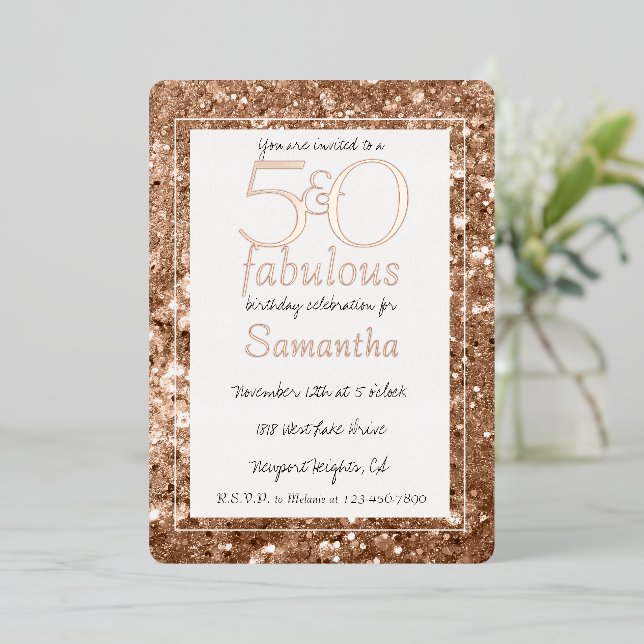 Invitation En Aluminium 50 ans et Fabuleux Anniversaire Paillettes Rose Go (Debout devant)