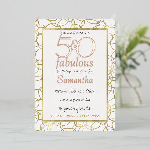 Invitation En Aluminium 50 ans et Fabuleux Glam Or Blanc Cercles Fête