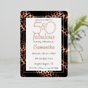 Invitation En Aluminium 50 ans et Fabuleux Glam Rose Gold Léopard Annivers