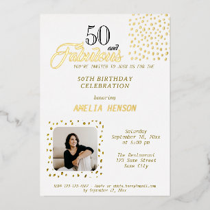 Invitation En Aluminium 50 ans et Fabuleux Paillettes Dorées Photo 50e Ann