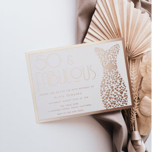 Invitation En Aluminium 50 ans et fabuleux ! Robe rose gold pour fête d'an