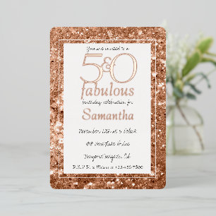 Invitation En Aluminium 50 et Fabulous Glam Rose Parties scintillant or An