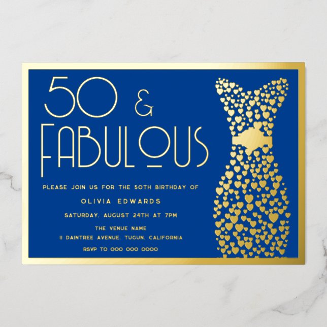 Invitation En Aluminium 50 & Fabuleux ! 50e anniversaire de fête de minuit (Recto)