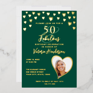 Invitation En Aluminium 50 & Fabuleux Anniversaire Photo Emerald Green & G