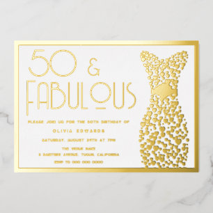 Invitation En Aluminium 50 & Fabulous Gold Gown 50e Anniversaire de fête G