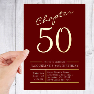 Invitation En Aluminium 50 Rouge 50e Anniversaire Gold