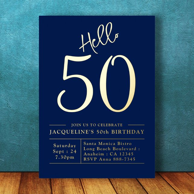 Invitation En Aluminium 50e anniversaire Bonjour 50 Blue Gold (Créateur téléchargé)