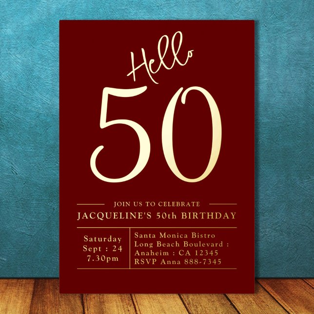 Invitation En Aluminium 50e anniversaire Bonjour 50 Or Bourgogne (Créateur téléchargé)