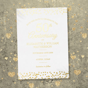 Invitation En Aluminium 50e anniversaire Cœurs à sauver la date or
