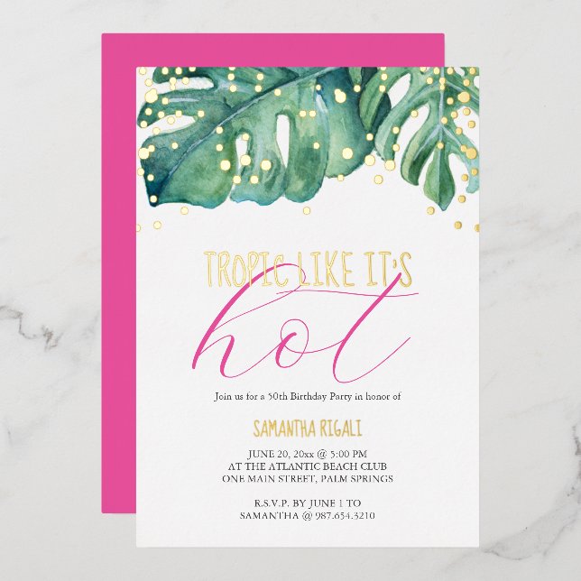 Invitation En Aluminium 50e anniversaire de fête Thème tropical (Recto/Verso)