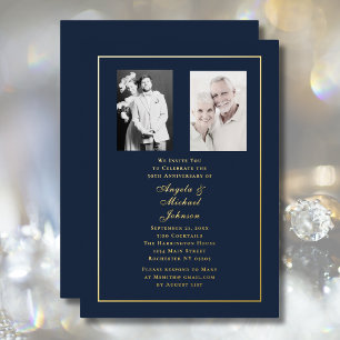 Invitation En Aluminium 50e anniversaire de mariage bordure or marine  