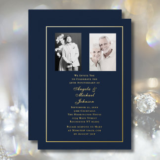 Invitation En Aluminium 50e anniversaire de mariage bordure or marine