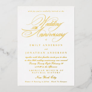 Invitation En Aluminium 50e anniversaire de mariage calligraphie jaune or