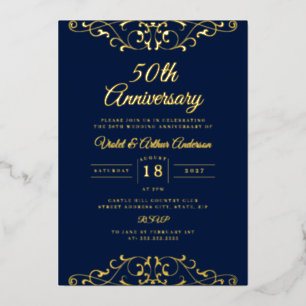 Invitation En Aluminium 50e anniversaire de Mariage de la Marine d'or clas