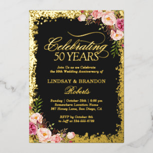 Invitation En Aluminium 50e anniversaire de Mariage d'or photo Parties sci