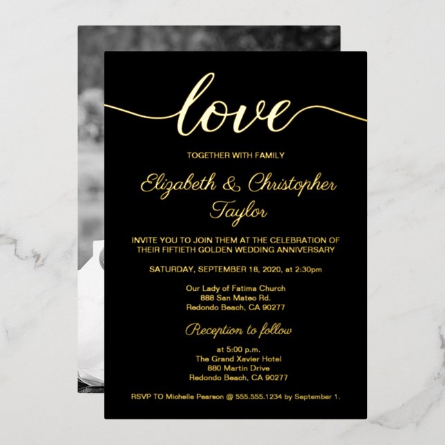 Invitation En Aluminium 50e anniversaire de Mariage d'or Photo personnalis (Recto/Verso)