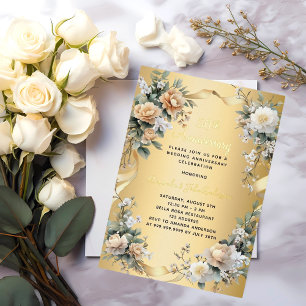 Invitation En Aluminium 50e anniversaire de mariage fleurs jaunes or