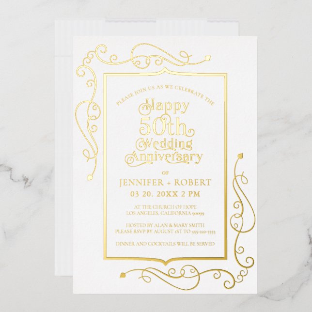 Invitation En Aluminium 50e anniversaire de Mariage Gold Frame (Enveloppe)