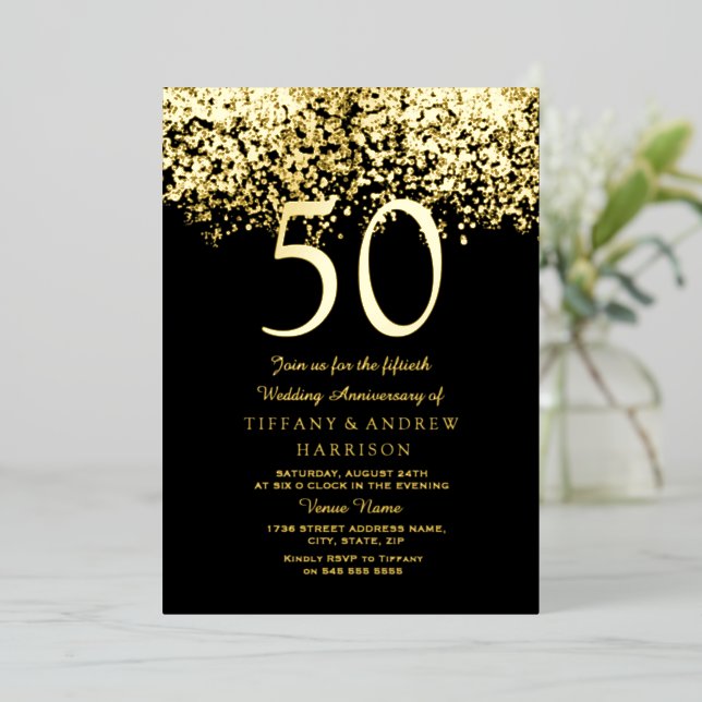Invitation En Aluminium 50e anniversaire de mariage or (Debout devant)