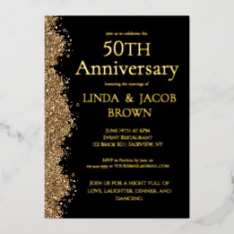 Invitation En Aluminium 50e Anniversaire de Mariage Or Paillettes Faux