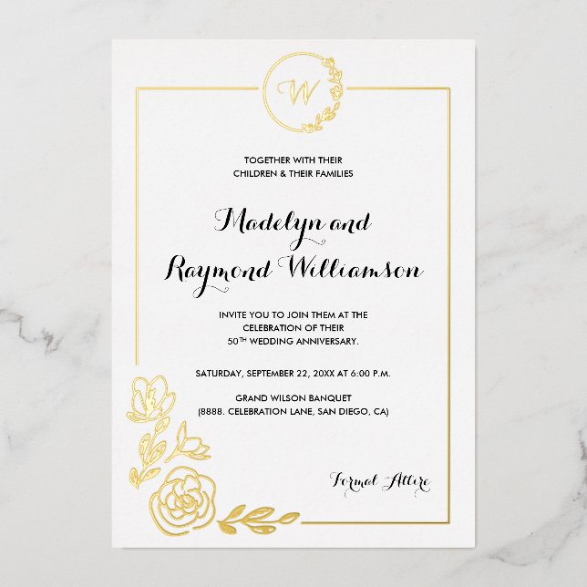 Invitation En Aluminium 50e anniversaire du Mariage Monogramme de couronne (Recto)