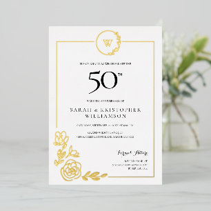 Invitation En Aluminium 50e anniversaire du Mariage Monogramme de couronne