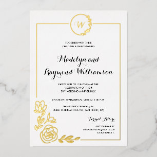 Invitation En Aluminium 50e anniversaire du Mariage Monogramme de couronne