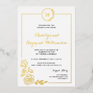 Invitation En Aluminium 50e anniversaire du Mariage Monogramme de couronne
