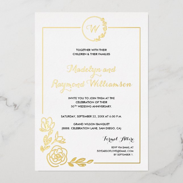 Invitation En Aluminium 50e anniversaire du Mariage Monogramme de couronne (Recto)