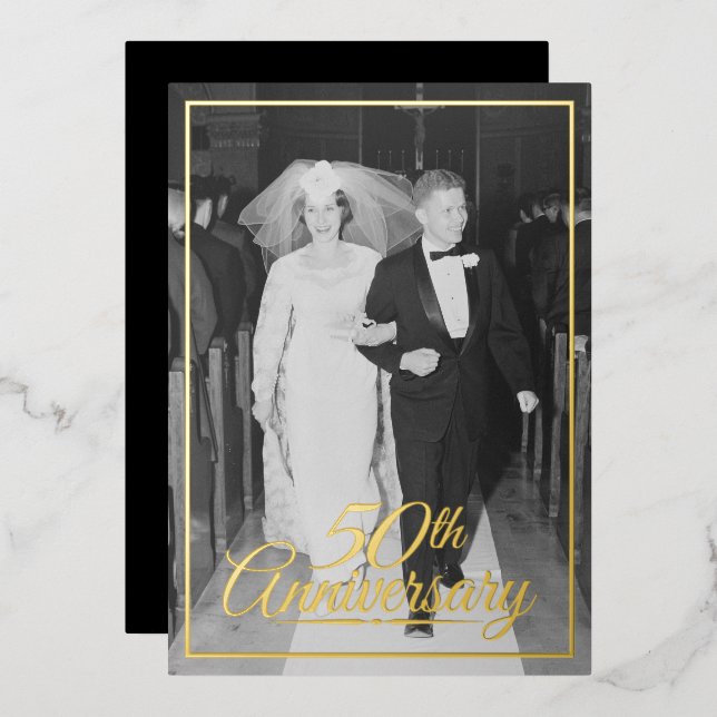 Invitation En Aluminium 50e anniversaire du Mariage Photo et or (Recto/Verso)