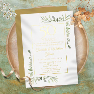 Invitation En Aluminium 50e anniversaire Mariage Aquarelle Vert Or