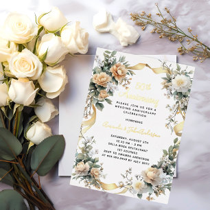 Invitation En Aluminium 50e anniversaire mariage fleurons jaunes or