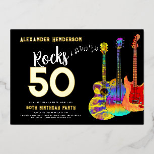 Invitation En Aluminium 50e Anniversaire Musique Rocks 50 Or